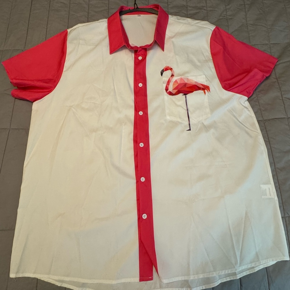 Flamingo Print White and Pink Men's Shirt